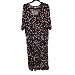 BLAIR Black Floral Dress Womens XL Slip-On Midi Maxi